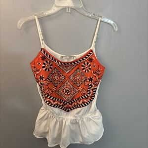 Abercrombie & Fitch White Orange Geometric Tank Top Embroidered‎ Fall Women's XS